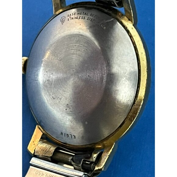 Vintage 1960s Mens Elgin Silver & Gold tone Pie Pan Dial Watch in box - Picture 9 of 16